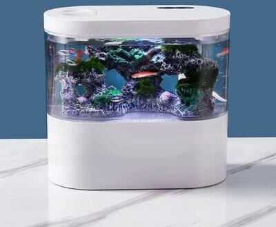 Inspired Finds USB Mini Desktop Aquarium With Built in Water Pump, LED Light & Self Circulating Filter black