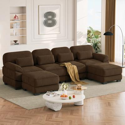 Loedds 4-Seat Corduroy U-Shaped Modular Sectional Sofa with 2 Ottomans & Deep Seats