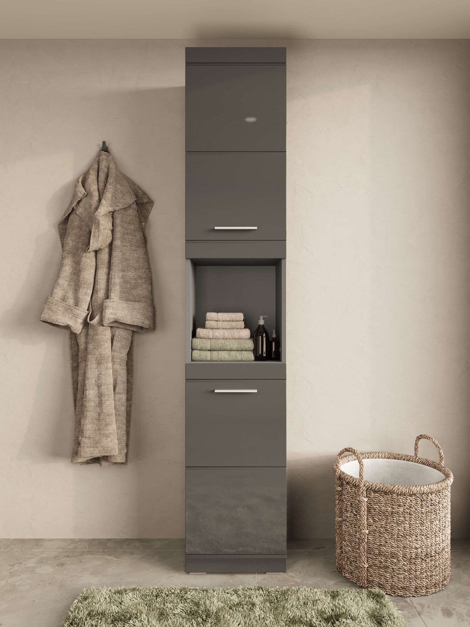 Hochschrank OTTO HOME "Föhr", grau, B:36,4cm H:190,2cm T:30cm, FSC-zertifizierter Holzwerkstoff, Schränke, Hochschrank, minimalistisch, zeitlos, hochglänzend