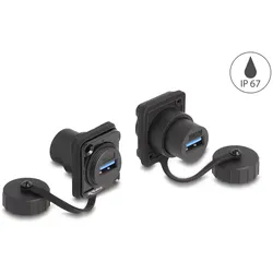 DeLOCK D-Typ Modul USB 3.2 Gen 1 Typ-A Buchse zu USB 3.2 Gen 1 Typ-A Buchse mit Verschlusskappe IP67 staub- und wasserdicht