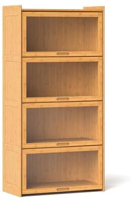 Costway 4-Tier Bamboo Bookcase with Doors for Study Room Living Room-Natural