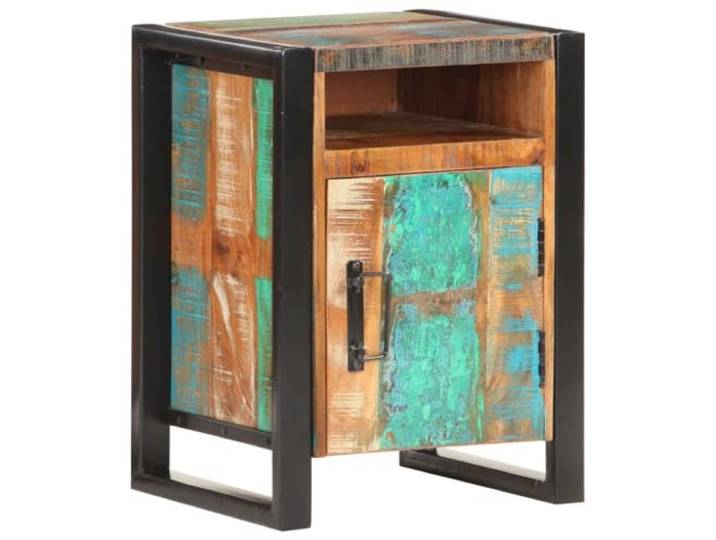 GHVBNMF Nachttisch Altholz Massiv 40x35x55 cm Beistelltisch Braun Rustikaler Kommodenschrank für Schlafzimmer und Wohnzimmer mit Fach, Tür und robustem Metallgestell im Loft Design.