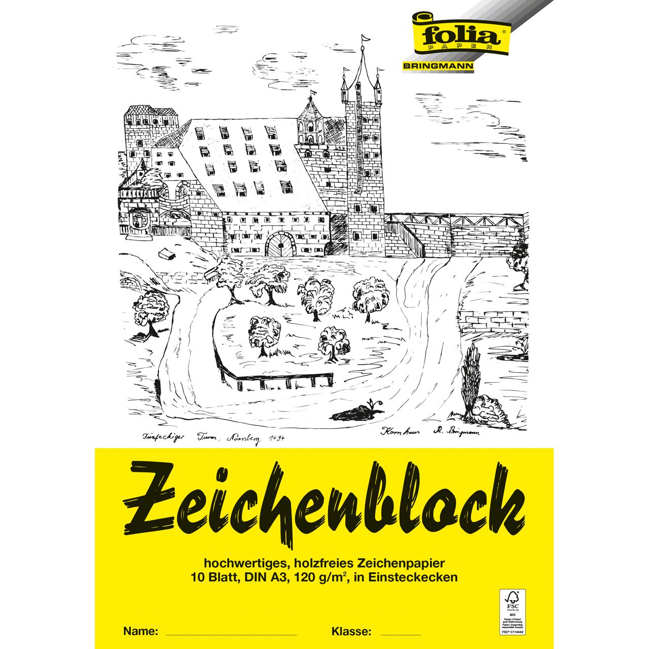 folia 10 Zeichenblock mit Leinenecken DIN A3