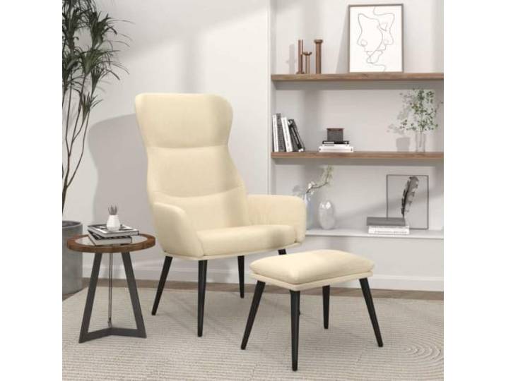 Relaxsessel mit Hocker Creme Stoff Stoffbezug,Metalgestell,Armlehnen,flexibler Hocker,Wohnzimmer,schlichte Optik