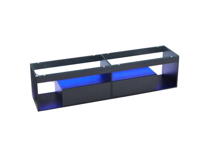 Meuble TV noir laqué verre trempé et éclairage LED