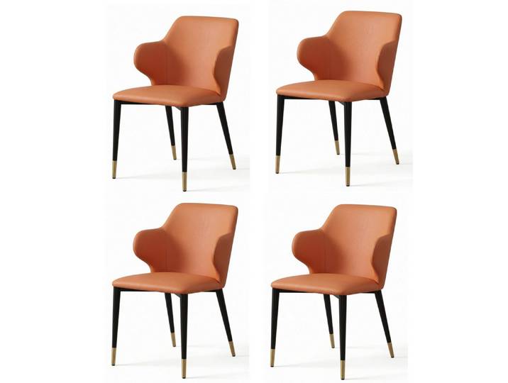 Xlmoebel Sitzgruppe Design Esszimmerstühle 4er Set Orange Kunstleder Flügel-Armlehnen, (4-tlg., 4er Set)