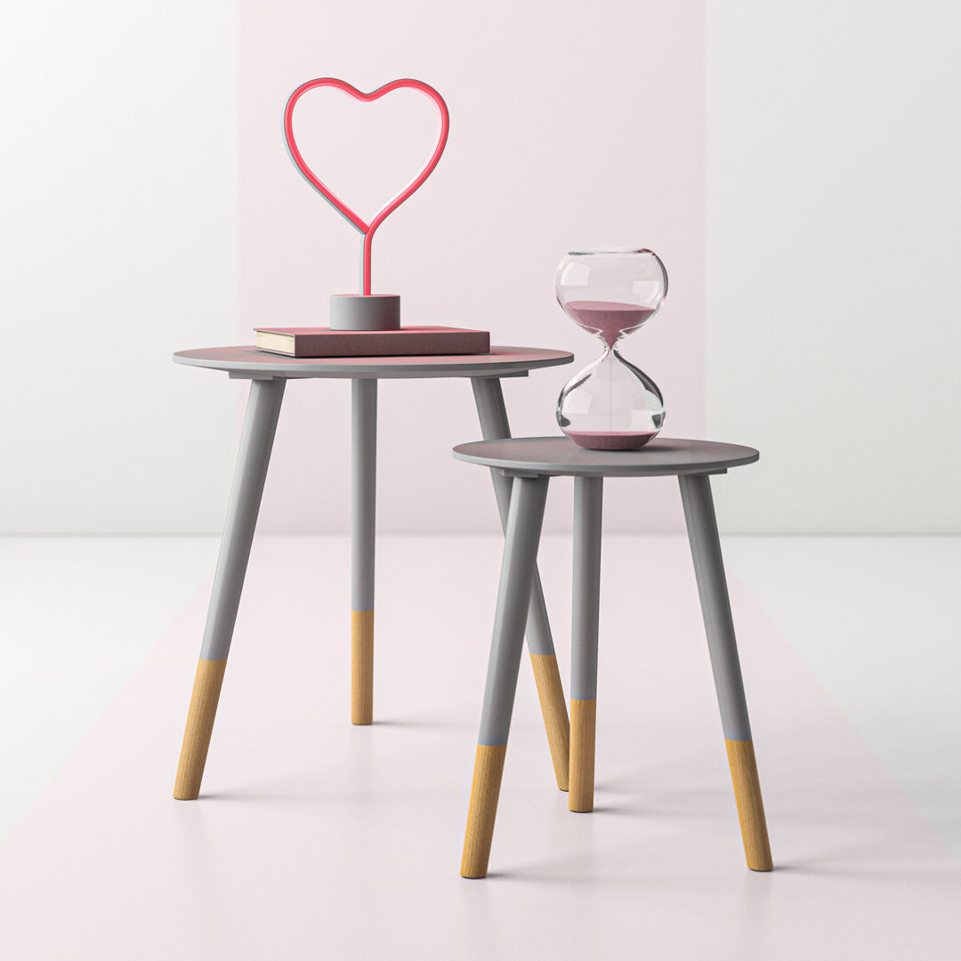 Norden Home Combs Solid Wood Top Three Leg Round Nesting Side Tables Grey 48cm H X 48cm W X 48cm D