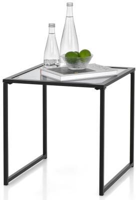 Costway Tempered Glass Side Table with Metal Frame for Indoor and Outdoor