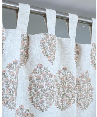 Fabdivine Heavy Viscose Linen Tab Top Curtain Pink Floral Boho Luxury Window Drape - Gudhal