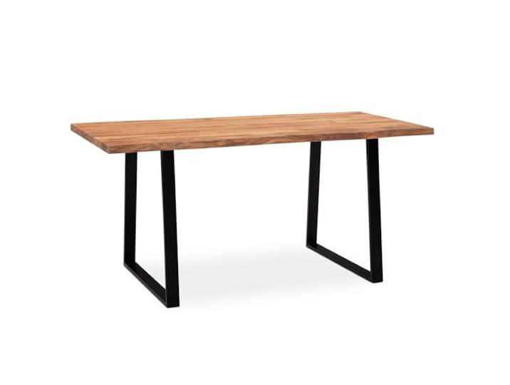 WOHNLING Schreibtisch 140x80x76 cm Akazie Massivholz Trapezbeine Schwarz Computertisch mit Metallbeinen in Trapezform, Bürotisch für Homeoffice, handgefertigtes Unikat, Arbeitstisch massiv