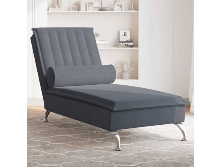 Xolmizyn Chaiselongue mit Massagefunktion Dunkelgrau Samt Liegesessel mit Nackenrolle und USB-Anschluss Wohnzimmer Relaxliege