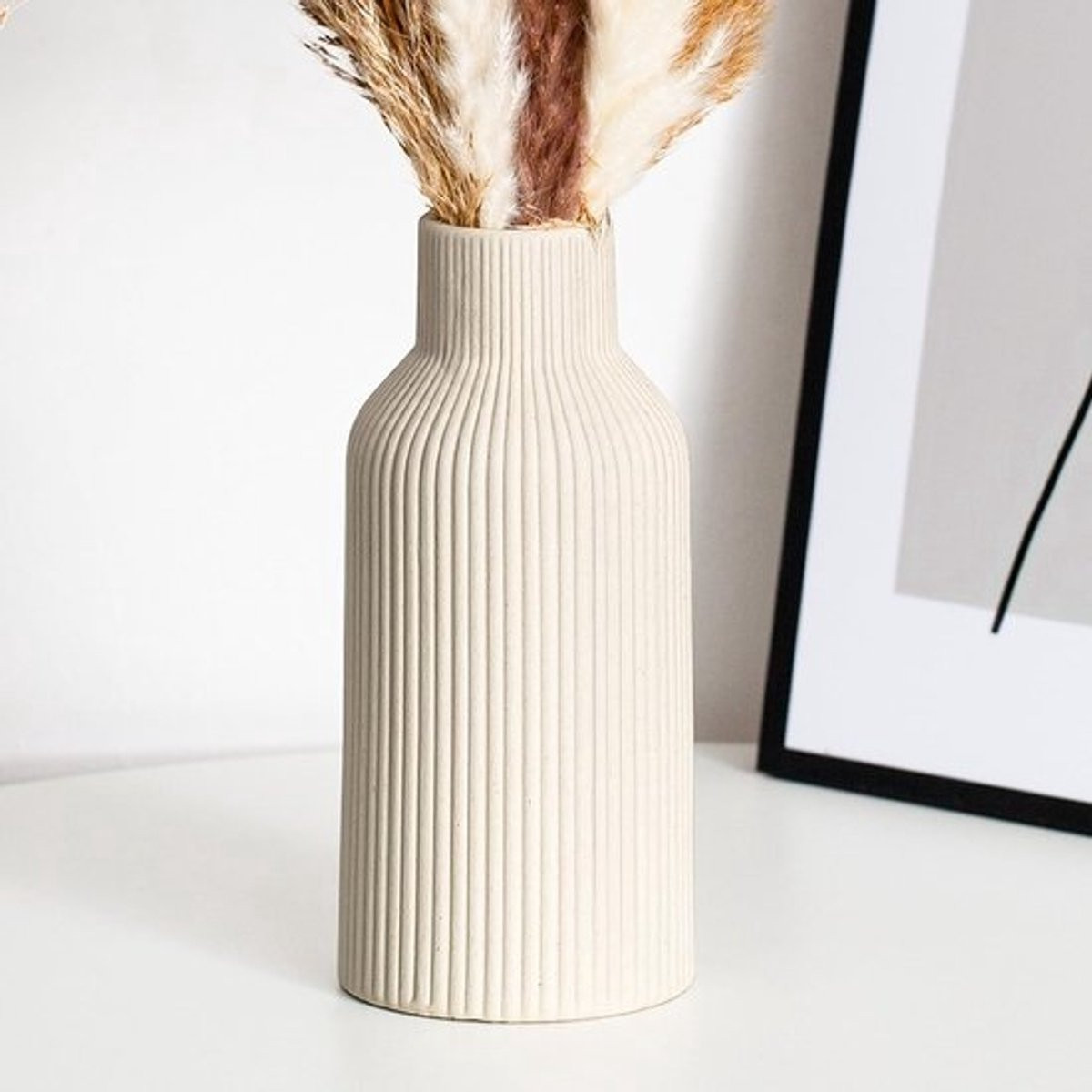 Keramische vaas voor pampasgras in beige - Moderne Boheemse decoratievaas