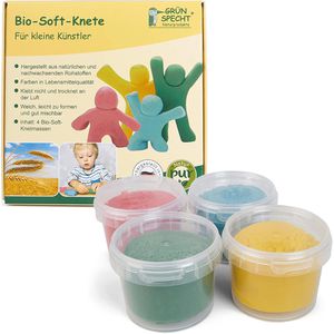 GRÜNSPECHT Knete 680-00, Bio-Soft-Knete, ab 2 Jahren, farbig sortiert, 4 Dosen je 120g