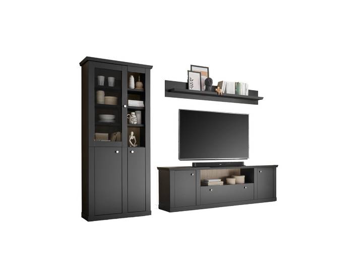 Wohnwand Lincoln Schwarz/Eichefarben B: 301cm