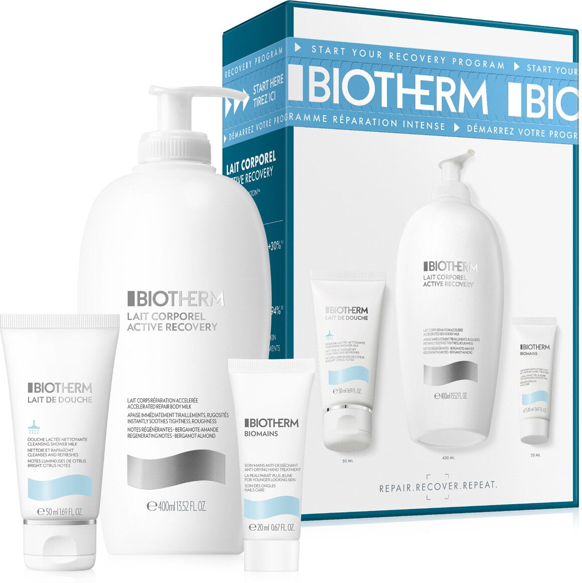 470ml Biotherm Lait Corporel Intense Routine Set (Körper-Milch 400ml + Dusch-Milch 50ml + Handcreme 20ml)