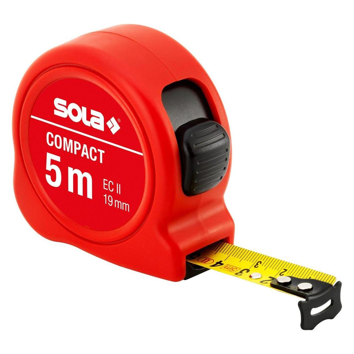 Sola Messwerkzeuge Bandmass - COMPACT - 5m / 19mm - Taschenbandmass mit Gürtelclip - Stahlband, gelb lackiert mit mm (5 m) (50500501)