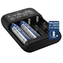 Ansmann Lithium 4 Universalladegerät mit 2x 18650 Akkuzellen (2600mAh) Ladegerät LiIon, LiFePO4, NiMH 18500, 18650, 14500, 16340, 17670, 22650, 26650 1001-0122-01