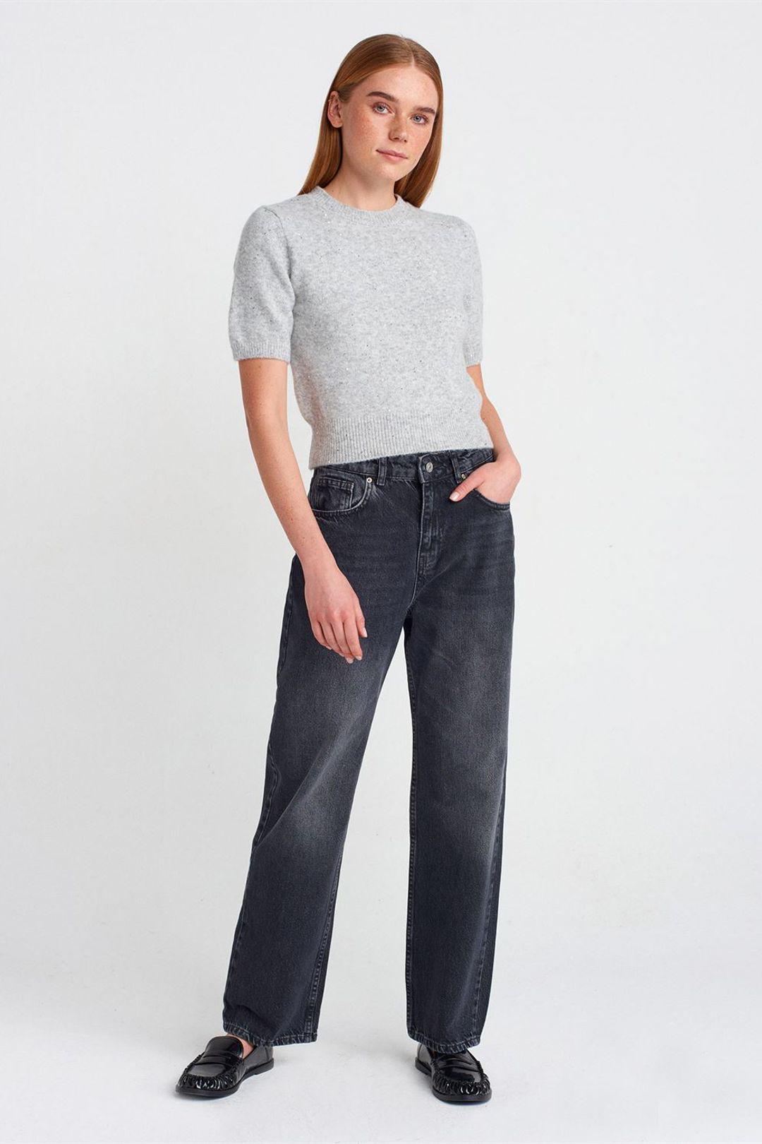 High-Waist Gerades Bein Baumwolljeans