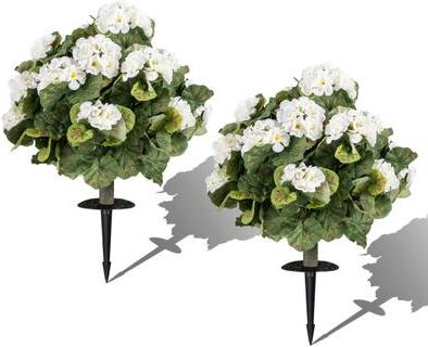 Costway Artificial Begonia Ball Trees Set of 2 13 inch Fake Evergreen Shrubs with Ground Spikes-White