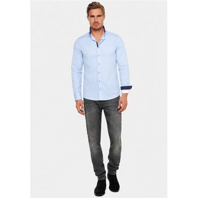 Langarmhemd RUSTY NEAL, Herren, Gr. S, EURO-Größen, blau (hellblau), 97% Baumwolle, 3% Elasthan, unifarben, Hemden, in figurbetontem Slim Fit-Schnitt