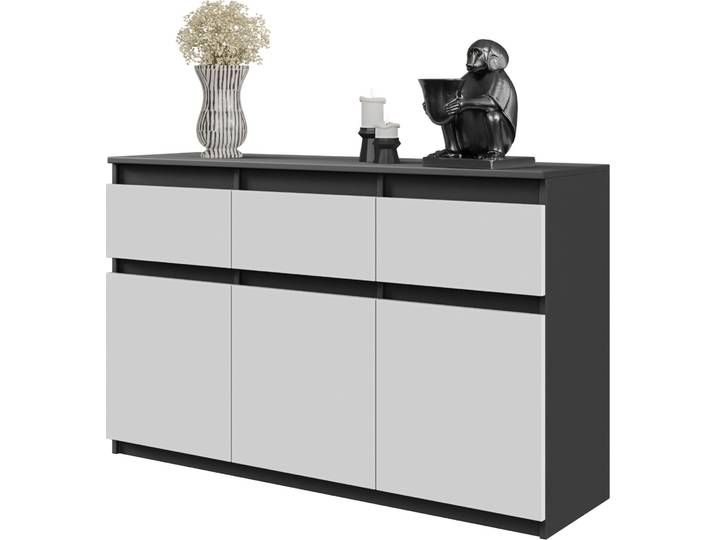 FURNICA - NOAH - Commode / Sideboard avec 3 tiroirs et 3 portes - Gris anthracite / Blanc mat H75cm L120cm P35cm