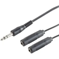 Adapter 1x 6,3mm Stereo Klinkenstecker - 2x 6,3mm Stereo Klinkenbuchse, schwarz, 0,20m