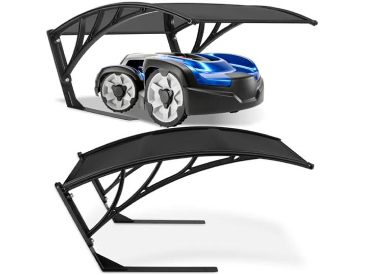 tectake® witterungsbeständige, stabile Mähroboter Garage, 81 x 100 x 48 cm, große Grundfläche, gewölbtes Dach für Wasserablauf, Überdachung UV und Wind Schutz Bodenverankerung - schwarz