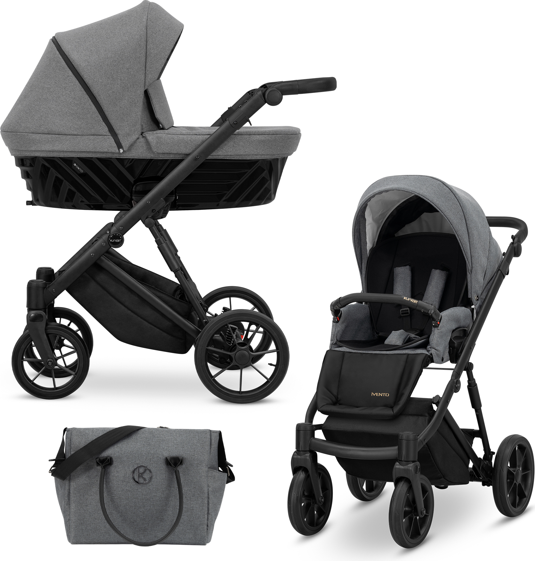 Kinderwagen IVENTO Sportwagen Babywagen Babyschale Komplettset Kinder Wagen Set 2 in 1 (Deep Graphite, Rahmenfarbe: Schwarz)
