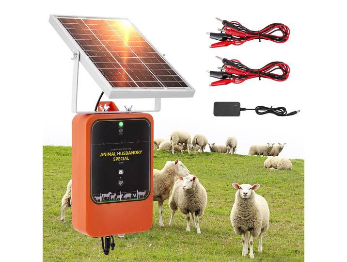 Chargeur de clôture électrique solaire 10 km, réglable 1,2 J, IP65, panneau solaire 12 V CC, électrificateur de clôture électrique, clôture de jardin en métal