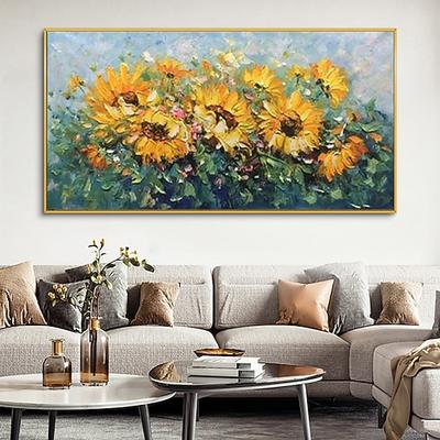 Handgefertigtes Ölgemälde auf Leinwand, Wandkunst, Dekoration, abstrakte Pflanze, Blumenmalerei, blühende Sonnenblume für Wohnkultur, gerolltes, rahmenloses, ungedehntes Gemälde