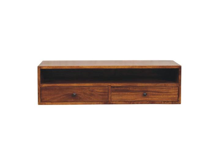 Artisan Furniture Medieneinheit mit Kastanien-Finish, 2 Schubladen, 1 offene Ablage, braun, Braun, Holz, Echtholz,Mangoholz, Rechteckig, 88x24x32 cm, Wohnzimmer, TV Möbel, Lowboards, Lowboards stehend