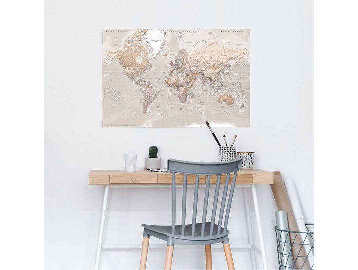 Poster Carte du monde anglais Papier Beige/Beige 61 x 92 x 0cm