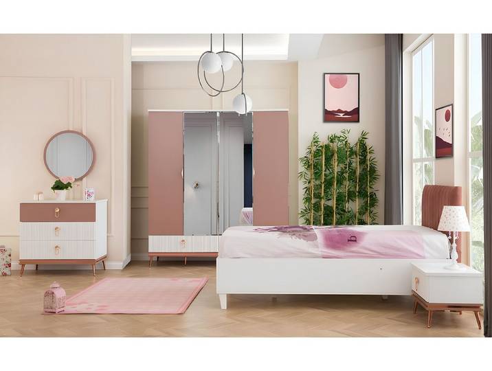 Xlmoebel Jugendzimmer-Set Gemütliches Kinderzimmermöbel-Set in harmonischem Design, (5-tlg., KINDERBETT+NACHTTISCH+KLEIDERSCHRANK+KOMMODE+SPIEGEL), Hergestellt in Europa