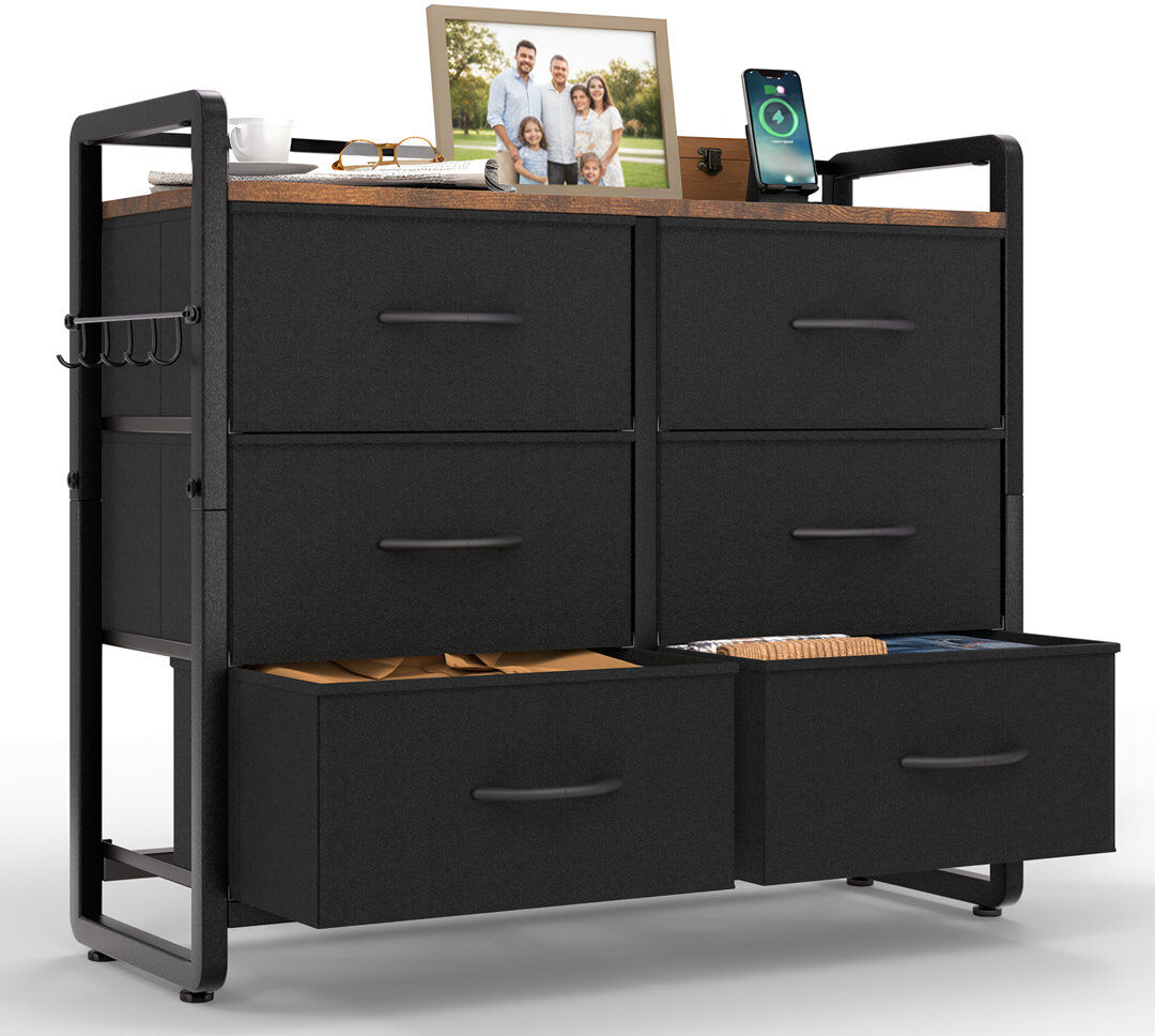 Rebrilliant 6 Drawer Storage Drawer Black 70cm H X 78.5cm W X 28cm D