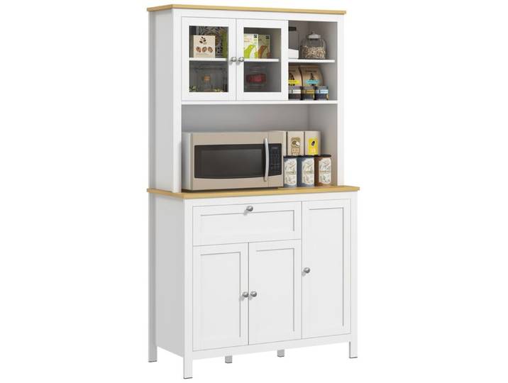 LIA Buffet haut 5 portes (2 vitrées) tiroir niche H180cm blanc