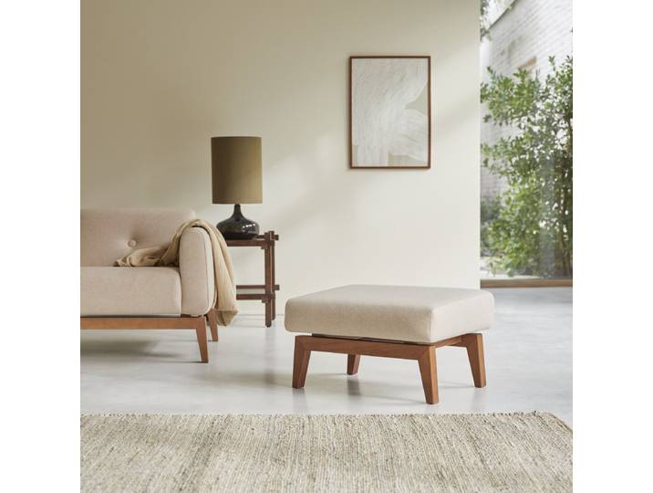 Fußhocker aus massivem Eichenholz und ungebleichter Wolle Bjorn - Beige - Fabric