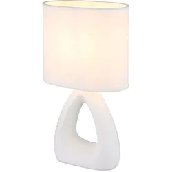 Tischleuchte Keramik weiß Nachttischleuchte Textilschirm Schlafzimmerlampe weiß, E14 Fassung, LxBxH 17x10x30 cm