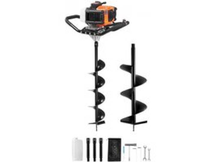 VEVOR Tarière à Essence, 52 CC, Tarière Thermique de Plantation 1450 W avec Forets 150 mm et 250 mm, 3 Tiges d'Extension, Tarière Spirale pour Plantes de Jardin, Jardinage, Planter, Creuser des Trous