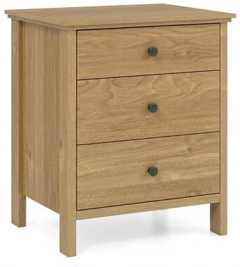 Costway 3-Drawer Wooden Nightstand Modern Bedside Table-Natural