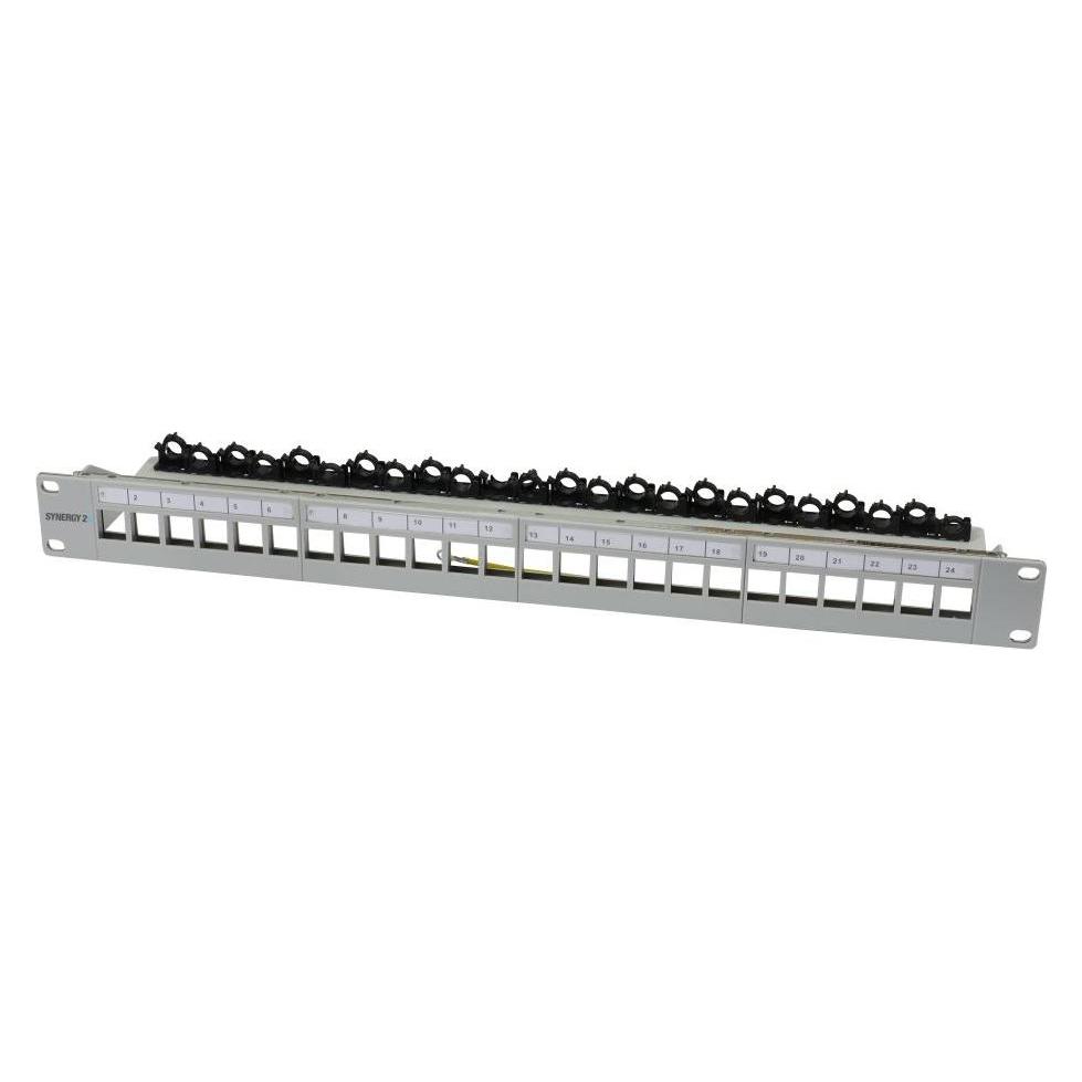 Synergy 21 Keystone,Modulträger, 19"Patchpanel für 24xTP-Modul, 1HE(t 94mm), Lichtgrau, V4 mit Kabelklemme, Syn (S216336V4)