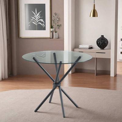ZWYO HOSIMU "37"" Modern Round Glass Dining Table, 8mm Tempered Glass Kitchen Table with Interweaving Metal Legs"
