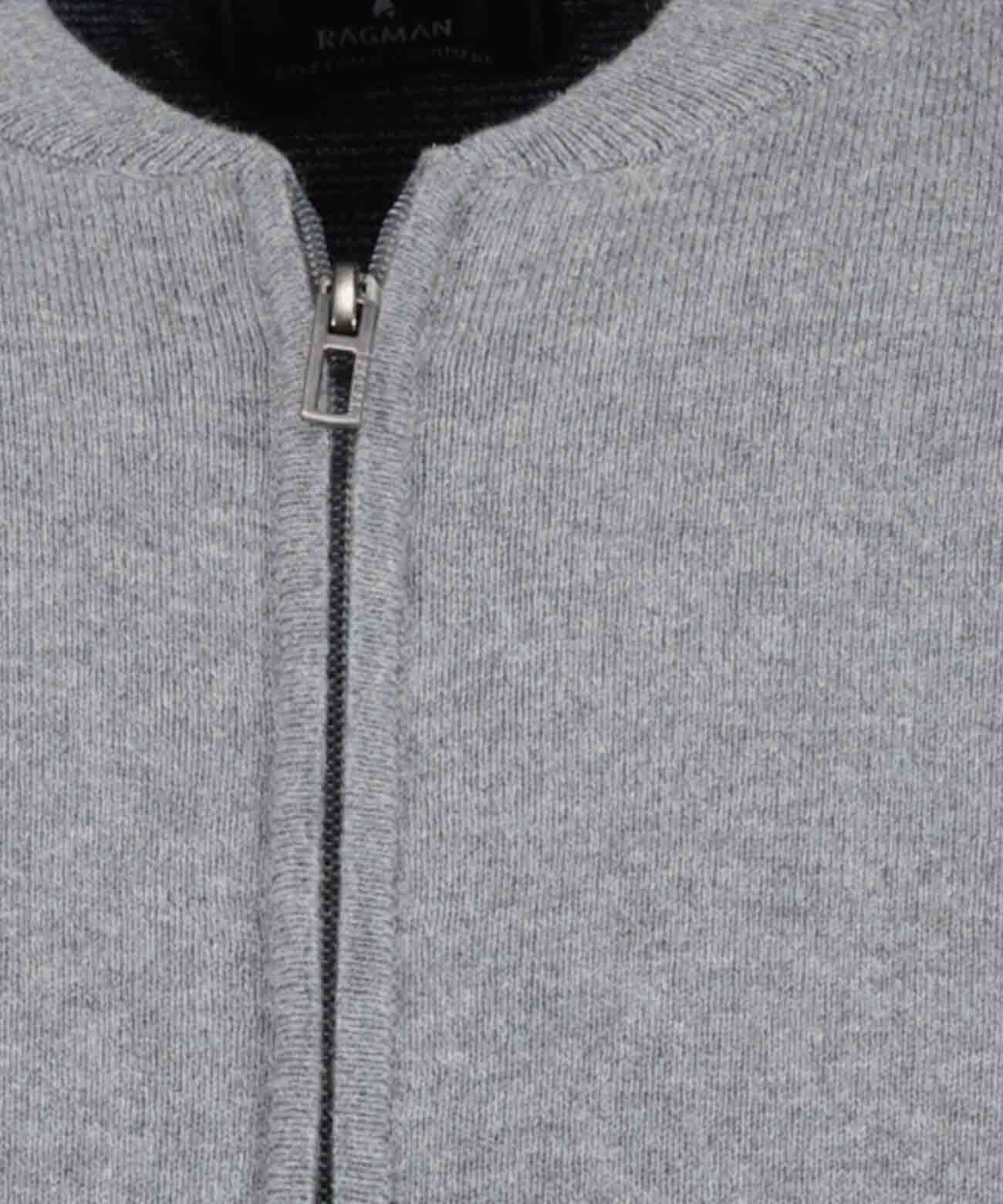 Strickfleecejacke RAGMAN, Herren, Gr. L5052, grau (mittelgrau), 95% Baumwolle 5% Kaschmir, Jacken Strickfleecejacke mittelgrau L5052