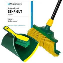 Novaliv Premium Krallenbesen mit Stiel 30cm inkl. Jumbo Kehrgarnitur, Spezialbesen gebogenen Borsten, Reinigungsutensil, Gelb, Grün