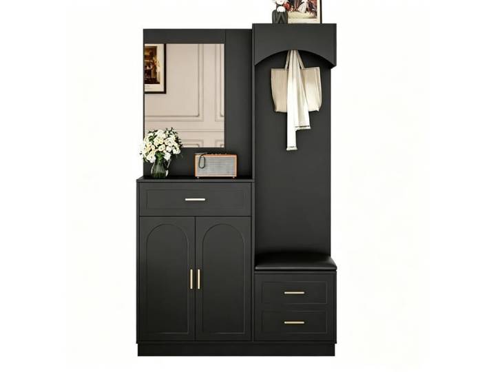 Garde-robes compactes modernes combinaison armoire de vestiaire et placard à chaussures armoire d'entrée avec miroir 110x33x185.5cm
