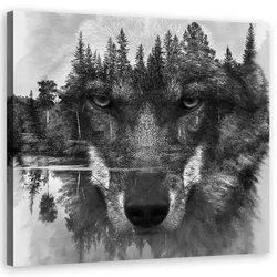 WANDBILD schwarze wolf abstraktion