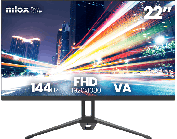 Monitor - Nilox NXM22FHD14411, 22" Full-HD, 144 Hz, 5ms, VA, 1x HDMI, VGA, Negro