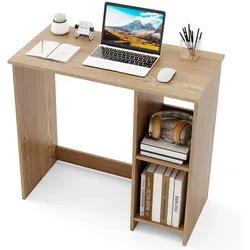 COSTWAY Kleiner Schreibtisch, Computertisch mit 2 Fächern, PC-Tisch, Bürotisch für kleine Räume, 80 x 40 x 74 cm, Natur