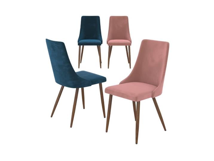 Pack 4 chaises en velours bleu et rose