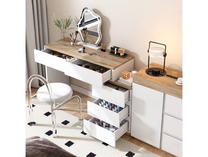 Coiffeuse Avec 5 tiroirs - Rangement - Chambre - Blanc