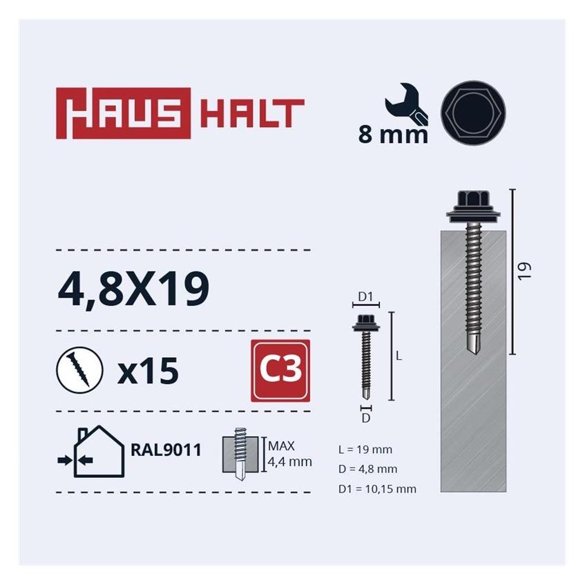 Haushalt SELF SCR 4,8X19 MET+EPDM RAL9011 15PCS (36517345)